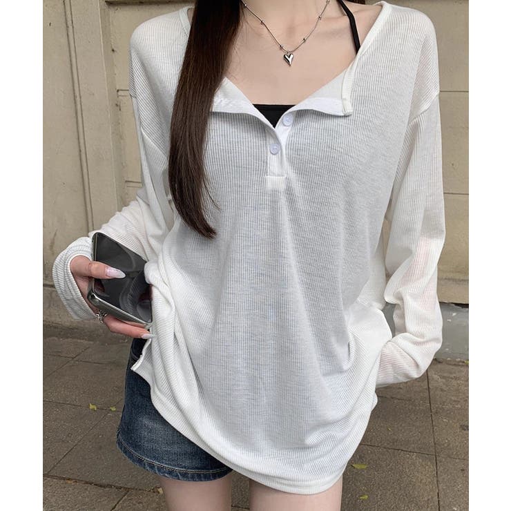 ホワイト | ヘンリーネックルーズロンT【SHOPLIST限定 新作 春 夏 秋】 | SEU