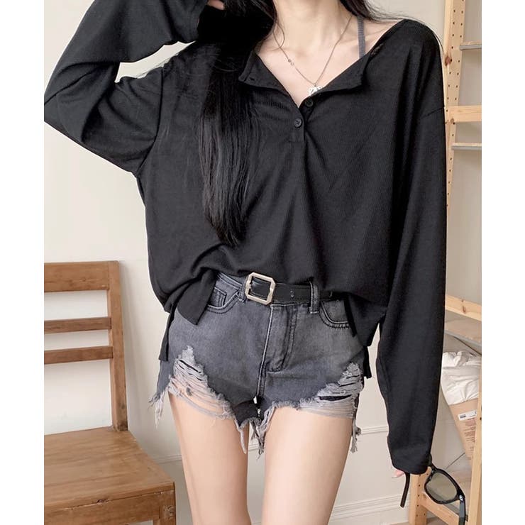 ブラック | ヘンリーネックルーズロンT【SHOPLIST限定 新作 春 夏 秋】 | SEU