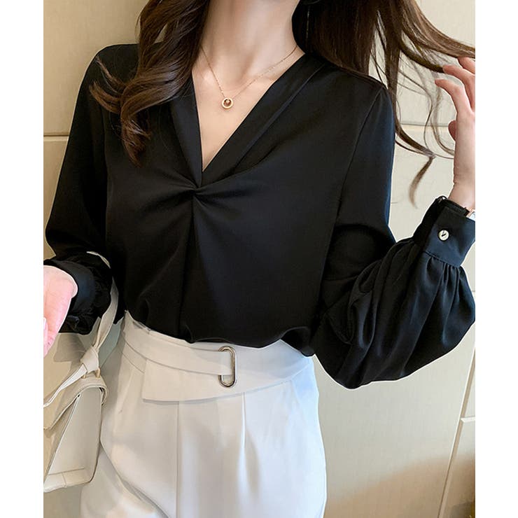 フロントツイストVネックとろみサテンブラウス【SHOPLIST限定 新作 春 | SEU | 詳細画像13 
