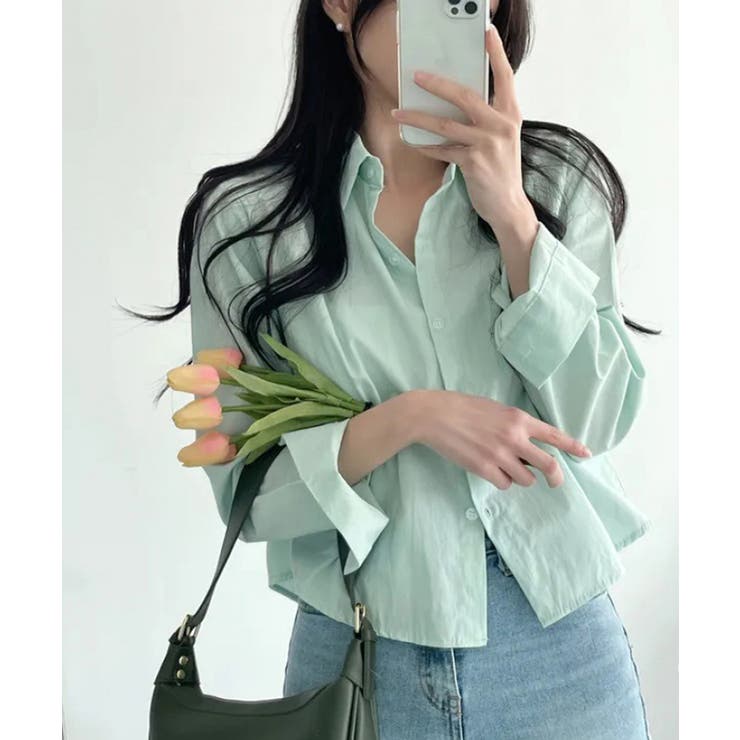 ミント | ショート丈ベーシッククロップドシャツ【SHOPLIST限定 新作 春 夏 秋】 | SEU
