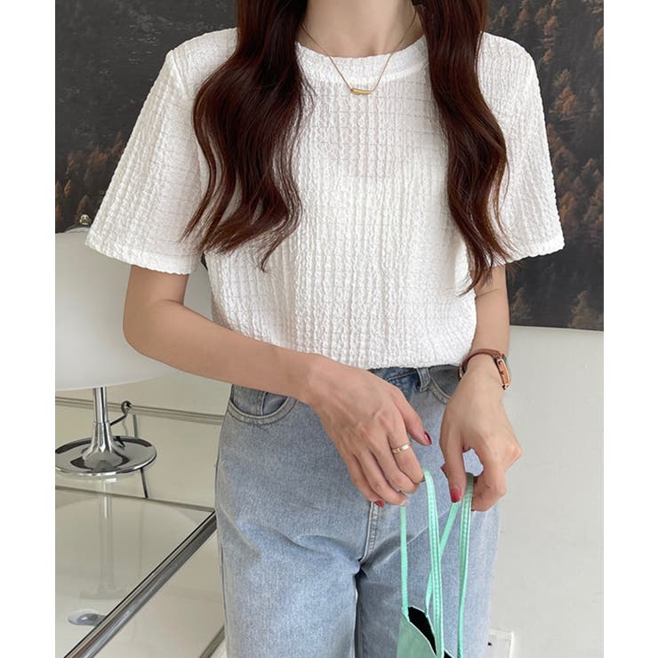 ぽこぽこ素材の涼感シアサッカー風 半袖トップス【SHOPLIST限定 新作 | SEU | 詳細画像3 