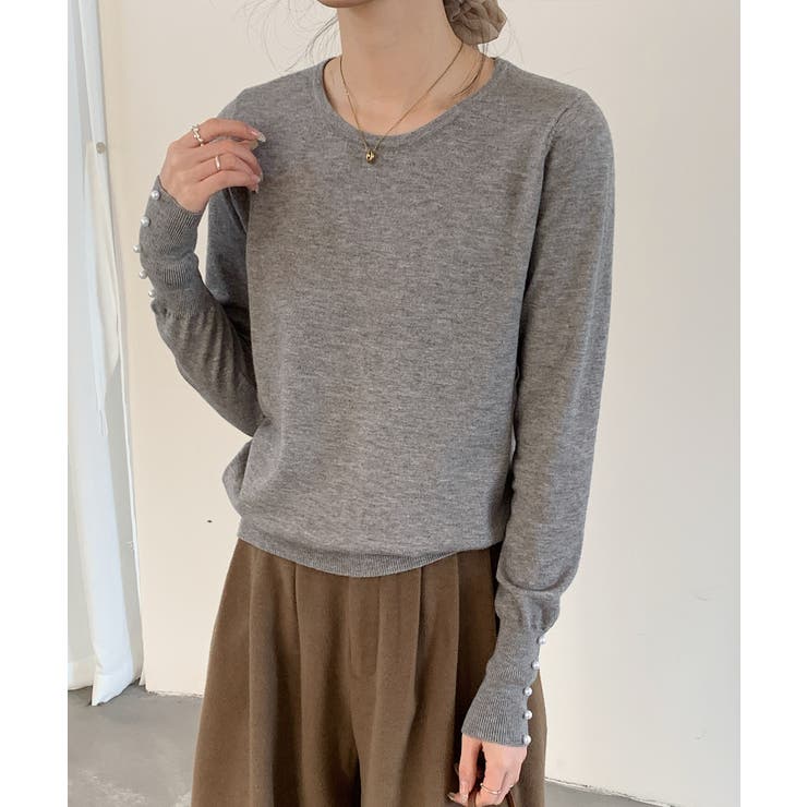 パールボタン付きクルーネックニットプルオーバー | SAISON DE PAPILLON  | 詳細画像11 