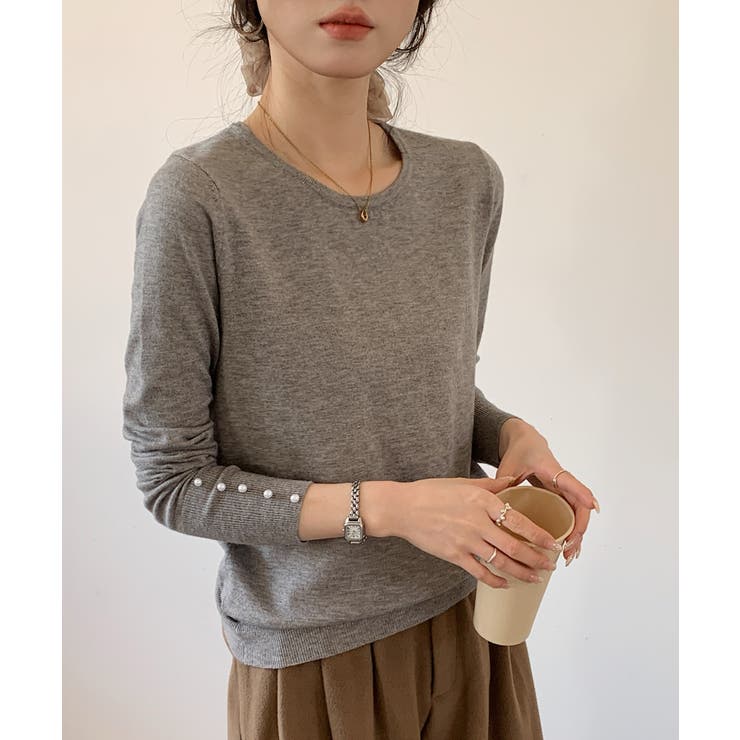 パールボタン付きクルーネックニットプルオーバー | SAISON DE PAPILLON  | 詳細画像12 