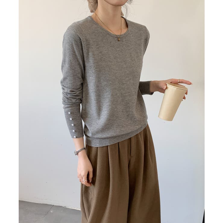 パールボタン付きクルーネックニットプルオーバー | SAISON DE PAPILLON  | 詳細画像13 