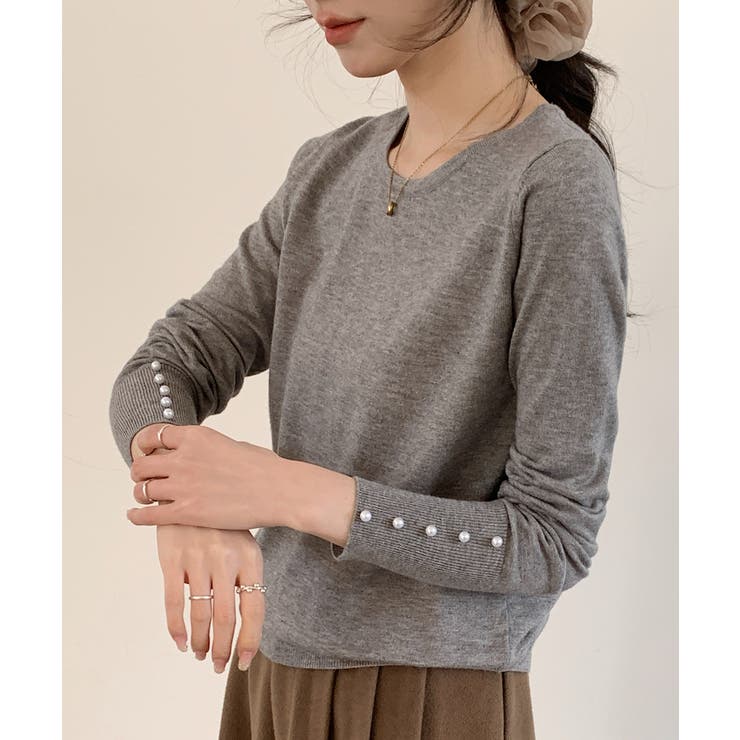 パールボタン付きクルーネックニットプルオーバー | SAISON DE PAPILLON  | 詳細画像14 