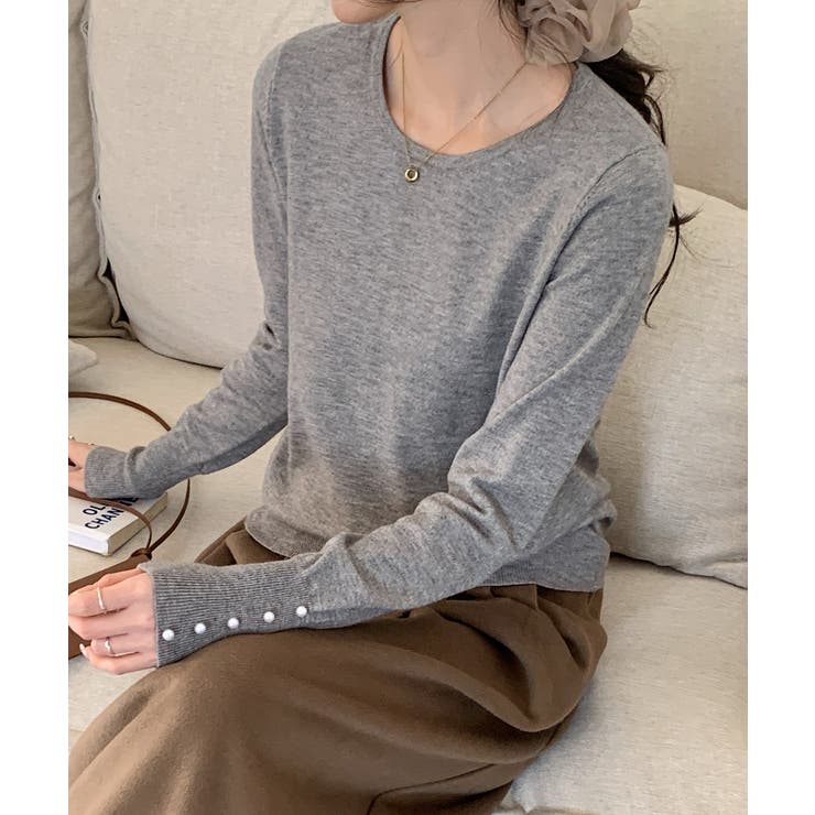 パールボタン付きクルーネックニットプルオーバー | SAISON DE PAPILLON  | 詳細画像15 