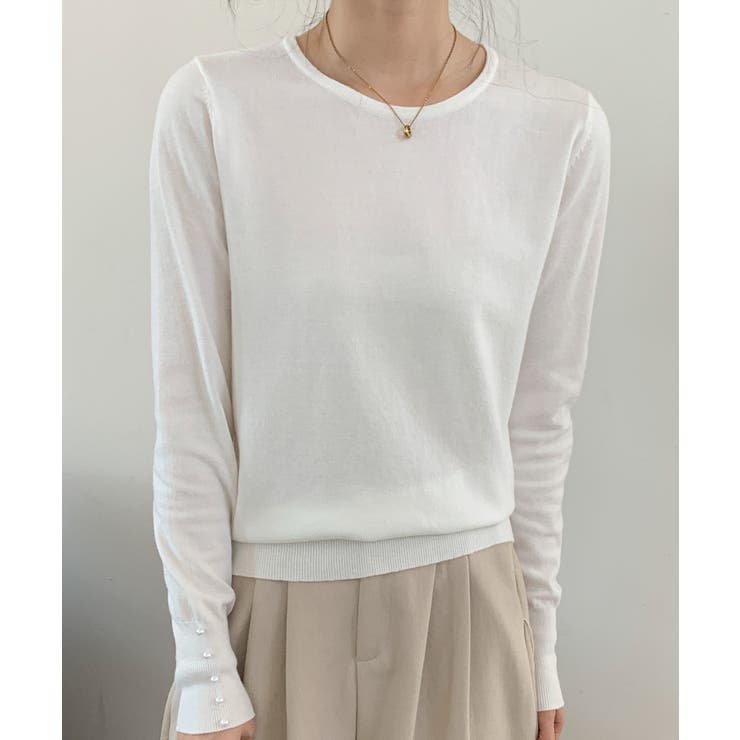 パールボタン付きクルーネックニットプルオーバー | SAISON DE PAPILLON  | 詳細画像35 