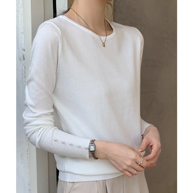 パールボタン付きクルーネックニットプルオーバー | SAISON DE PAPILLON  | 詳細画像36 