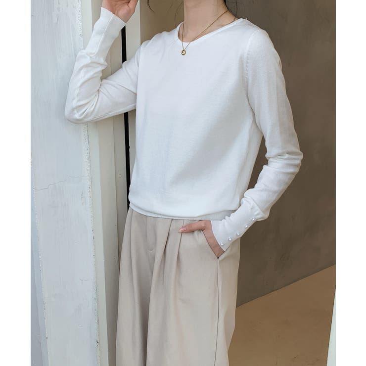 パールボタン付きクルーネックニットプルオーバー | SAISON DE PAPILLON  | 詳細画像37 