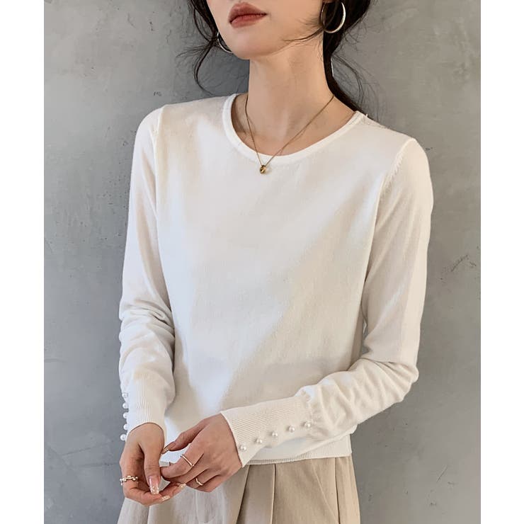 パールボタン付きクルーネックニットプルオーバー | SAISON DE PAPILLON  | 詳細画像38 