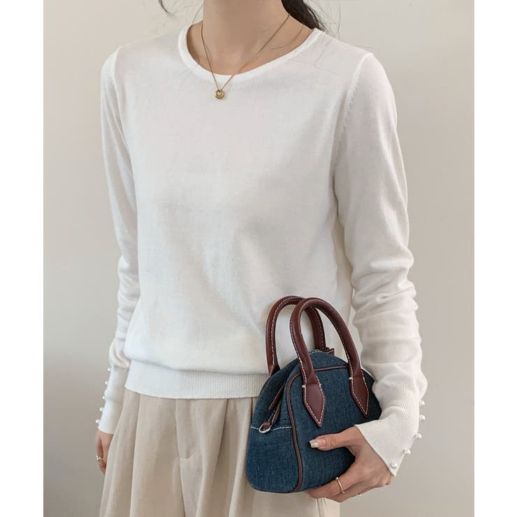 パールボタン付きクルーネックニットプルオーバー | SAISON DE PAPILLON  | 詳細画像39 