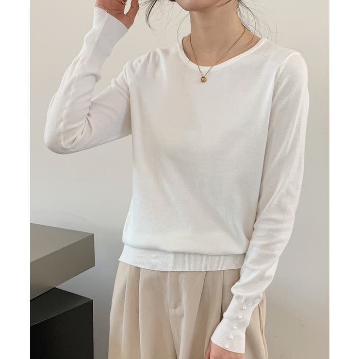 パールボタン付きクルーネックニットプルオーバー | SAISON DE PAPILLON  | 詳細画像40 