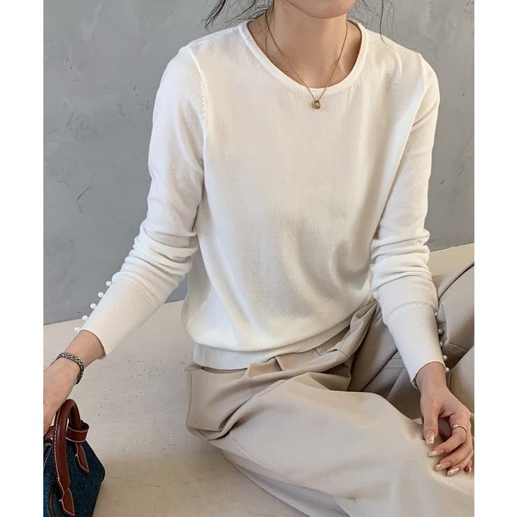 パールボタン付きクルーネックニットプルオーバー | SAISON DE PAPILLON  | 詳細画像41 