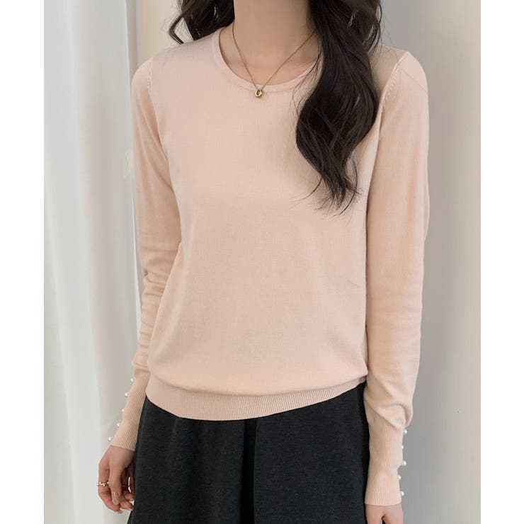 パールボタン付きクルーネックニットプルオーバー | SAISON DE PAPILLON  | 詳細画像17 