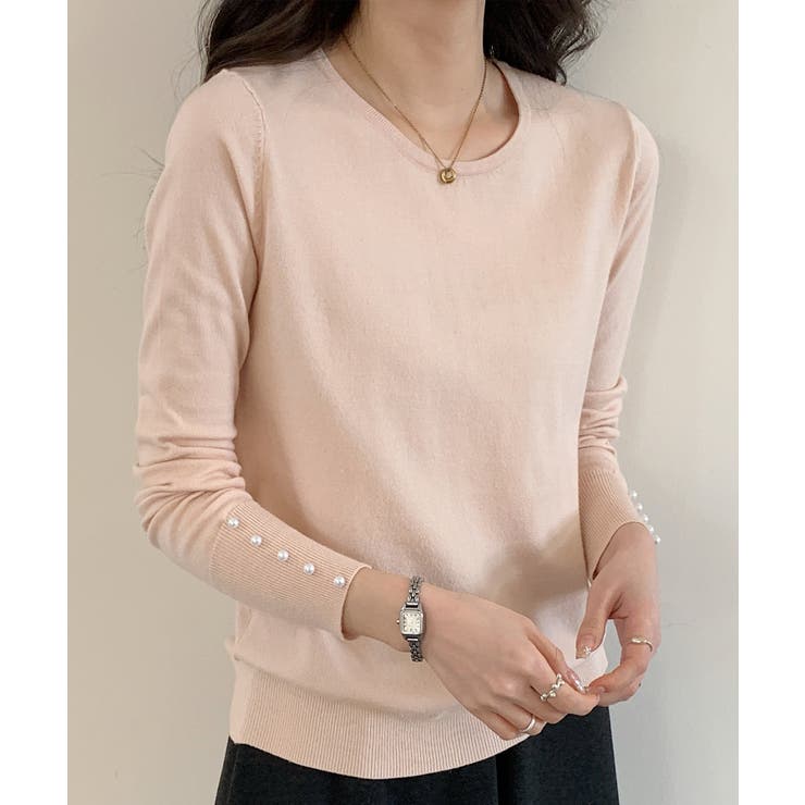 パールボタン付きクルーネックニットプルオーバー | SAISON DE PAPILLON  | 詳細画像18 