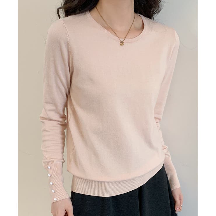 パールボタン付きクルーネックニットプルオーバー | SAISON DE PAPILLON  | 詳細画像19 