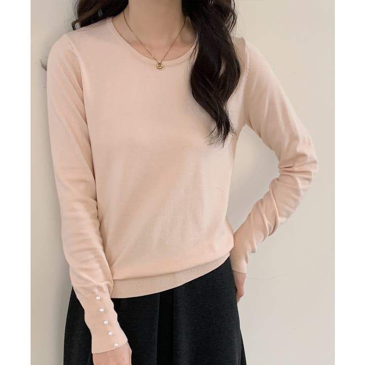 パールボタン付きクルーネックニットプルオーバー | SAISON DE PAPILLON  | 詳細画像21 