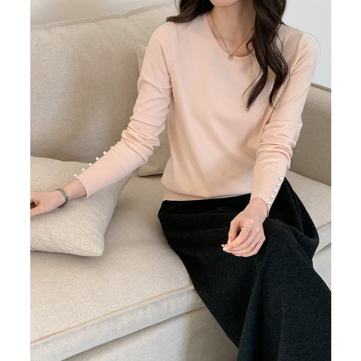 パールボタン付きクルーネックニットプルオーバー | SAISON DE PAPILLON  | 詳細画像22 