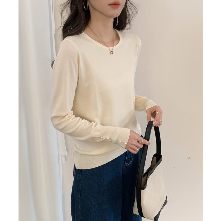 パールボタン付きクルーネックニットプルオーバー | SAISON DE PAPILLON  | 詳細画像33 