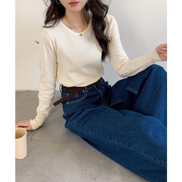 パールボタン付きクルーネックニットプルオーバー | SAISON DE PAPILLON  | 詳細画像34 