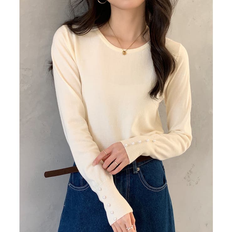 パールボタン付きクルーネックニットプルオーバー | SAISON DE PAPILLON  | 詳細画像25 