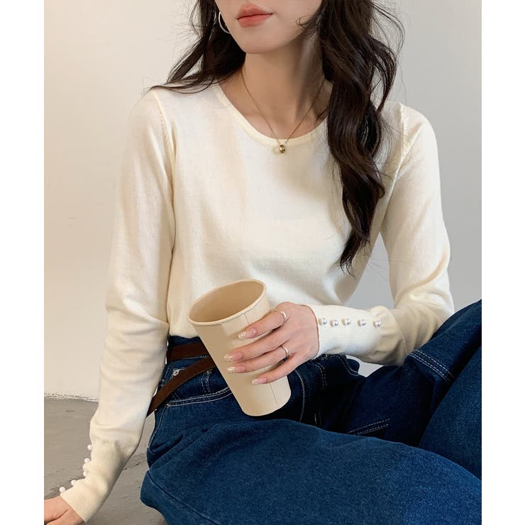 パールボタン付きクルーネックニットプルオーバー | SAISON DE PAPILLON  | 詳細画像26 