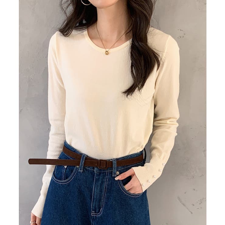 パールボタン付きクルーネックニットプルオーバー | SAISON DE PAPILLON  | 詳細画像27 