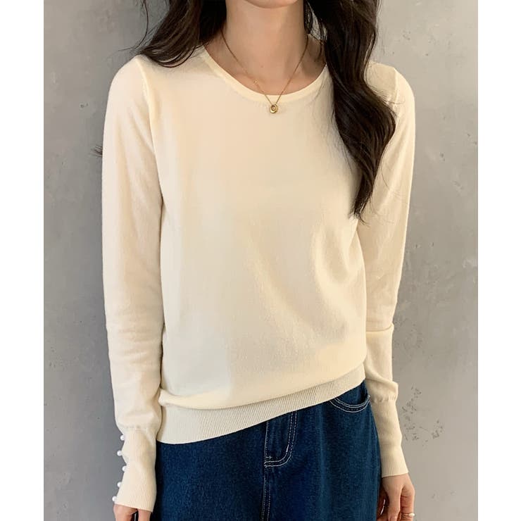 パールボタン付きクルーネックニットプルオーバー | SAISON DE PAPILLON  | 詳細画像28 