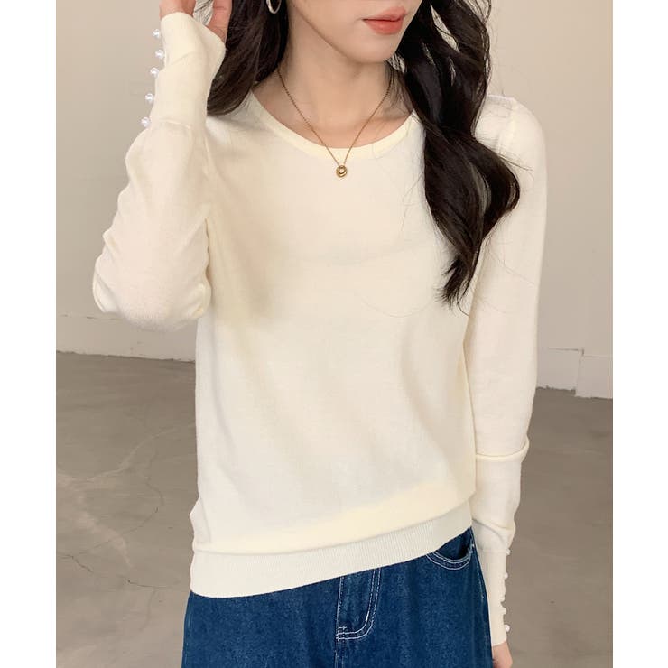 パールボタン付きクルーネックニットプルオーバー | SAISON DE PAPILLON  | 詳細画像29 