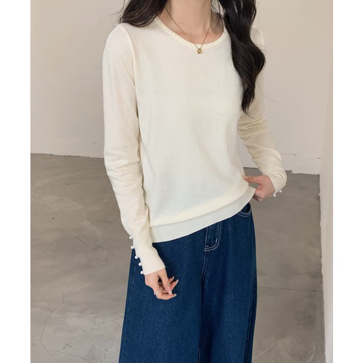 パールボタン付きクルーネックニットプルオーバー | SAISON DE PAPILLON  | 詳細画像30 