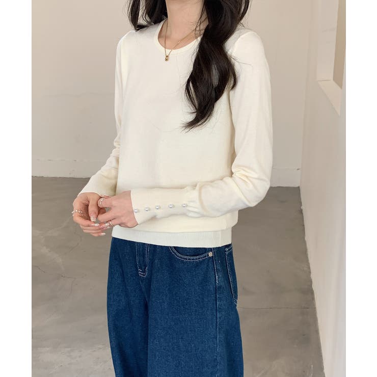 パールボタン付きクルーネックニットプルオーバー | SAISON DE PAPILLON  | 詳細画像31 