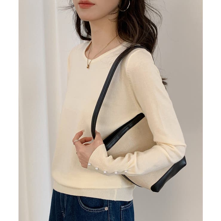 パールボタン付きクルーネックニットプルオーバー | SAISON DE PAPILLON  | 詳細画像32 