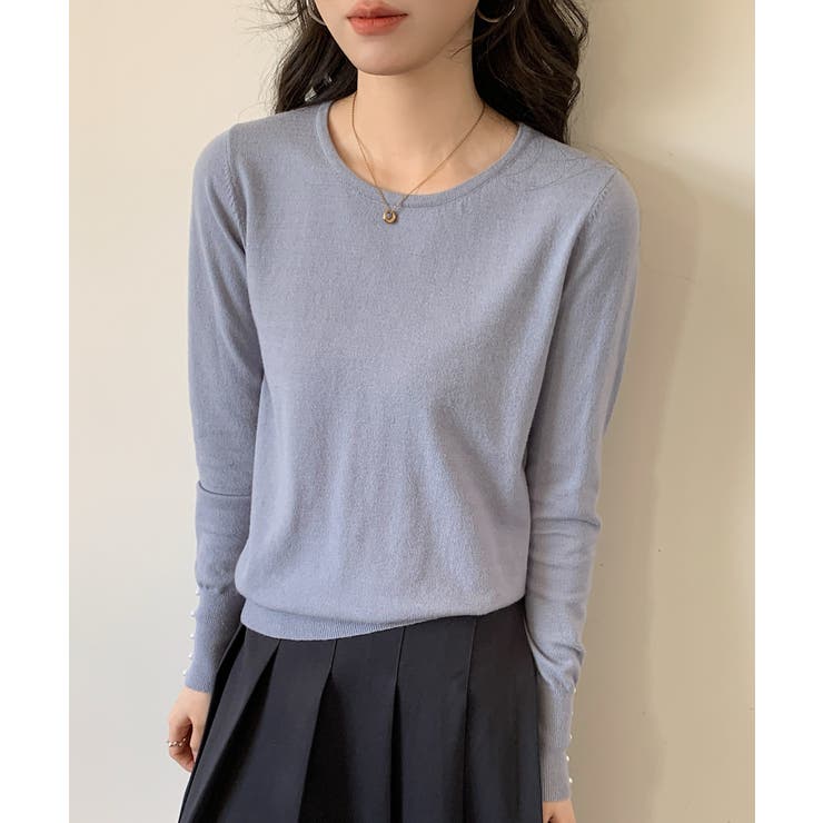 パールボタン付きクルーネックニットプルオーバー | SAISON DE PAPILLON  | 詳細画像2 