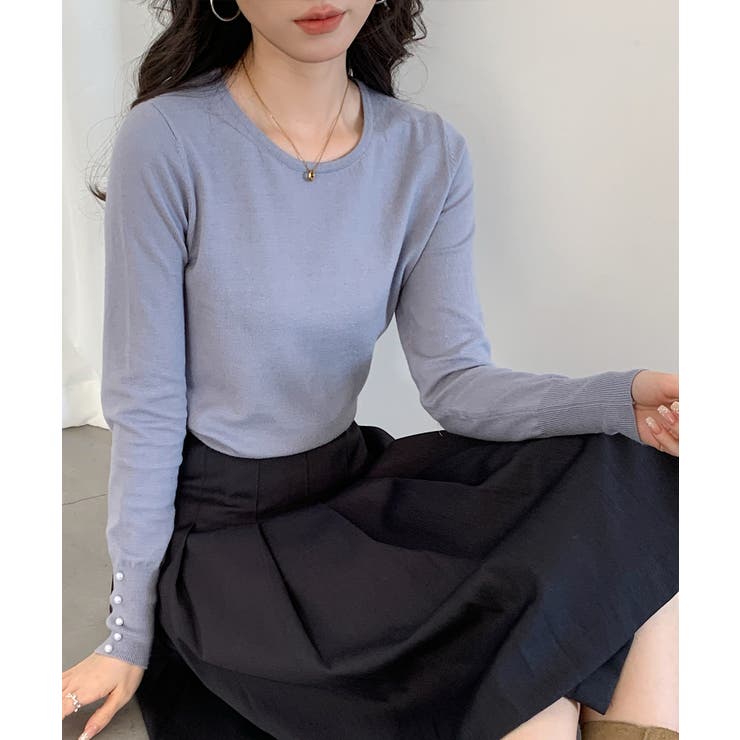 パールボタン付きクルーネックニットプルオーバー | SAISON DE PAPILLON  | 詳細画像3 