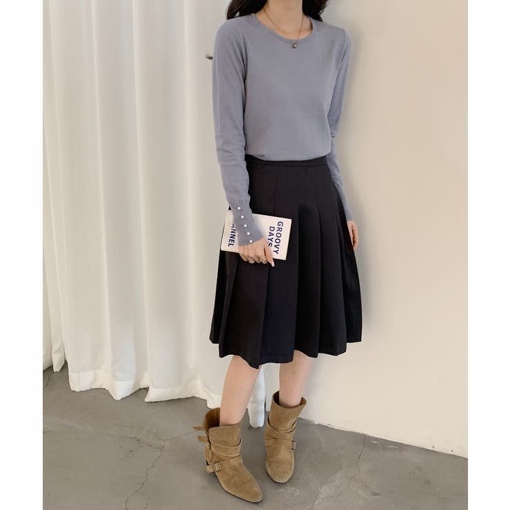 パールボタン付きクルーネックニットプルオーバー | SAISON DE PAPILLON  | 詳細画像6 