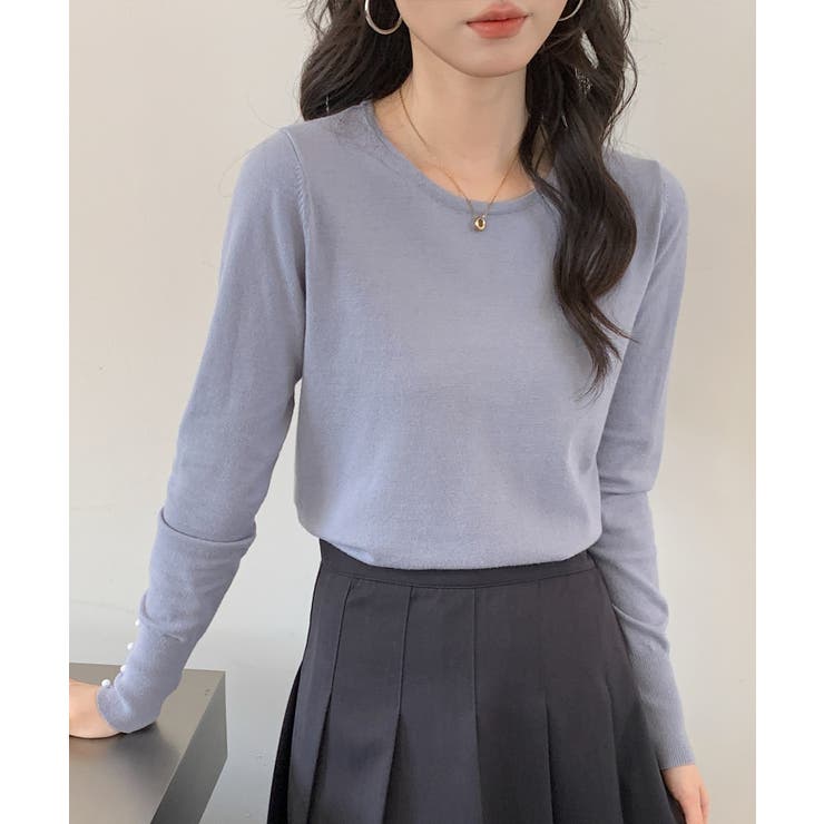 パールボタン付きクルーネックニットプルオーバー | SAISON DE PAPILLON  | 詳細画像7 