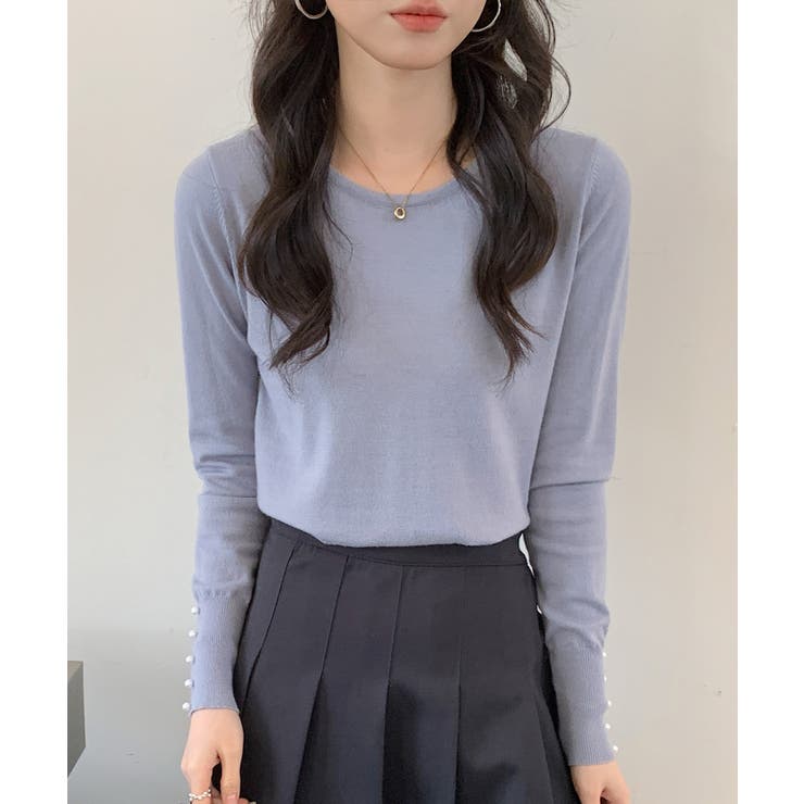 パールボタン付きクルーネックニットプルオーバー | SAISON DE PAPILLON  | 詳細画像8 