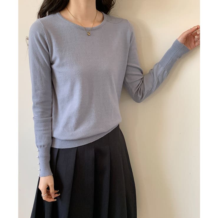 パールボタン付きクルーネックニットプルオーバー | SAISON DE PAPILLON  | 詳細画像9 