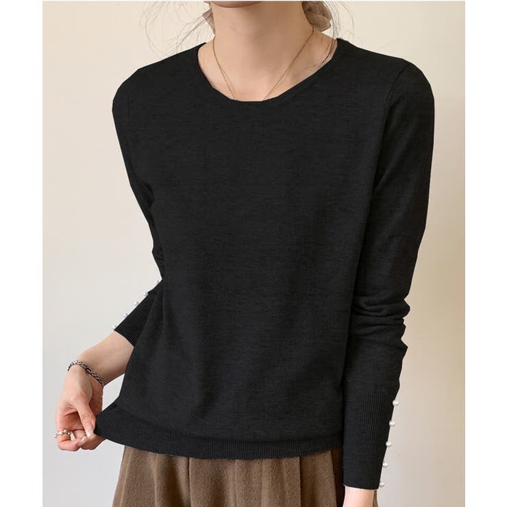 パールボタン付きクルーネックニットプルオーバー | SAISON DE PAPILLON  | 詳細画像42 