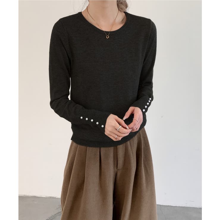 パールボタン付きクルーネックニットプルオーバー | SAISON DE PAPILLON  | 詳細画像43 