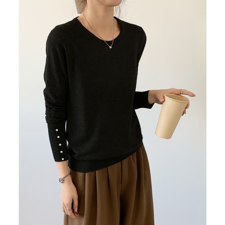 パールボタン付きクルーネックニットプルオーバー | SAISON DE PAPILLON  | 詳細画像44 