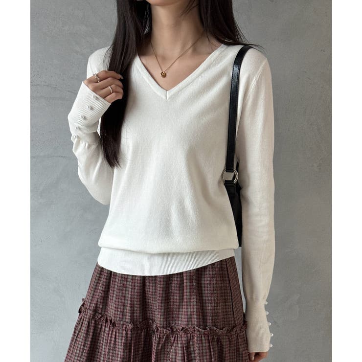 パールボタン付きVネックニットプルオーバー | SAISON DE PAPILLON  | 詳細画像20 