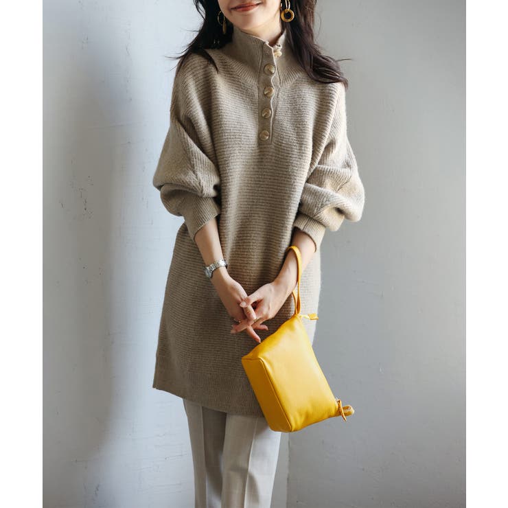 ベージュ | カジュアルハイネックニットチュニック | SAISON DE PAPILLON 