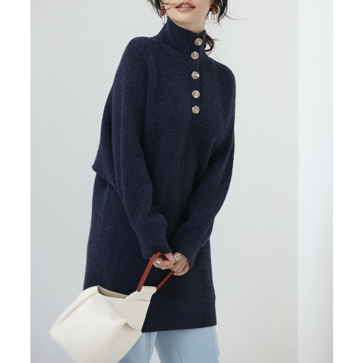 ネイビー | カジュアルハイネックニットチュニック | SAISON DE PAPILLON 