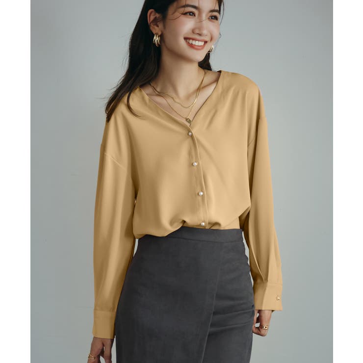ライトブラウン | バックVネックシフォンブラウス | SAISON DE PAPILLON 