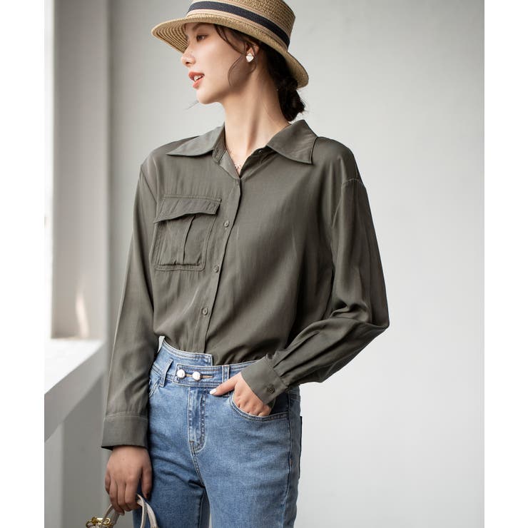 ブラウス春夏レディース長袖シャツカラー襟付きyシャツ胸ポケットフラップポケットゆ 品番 Dssw Saison De Papillon セゾン ド パピヨン のレディースファッション通販 Shoplist ショップリスト
