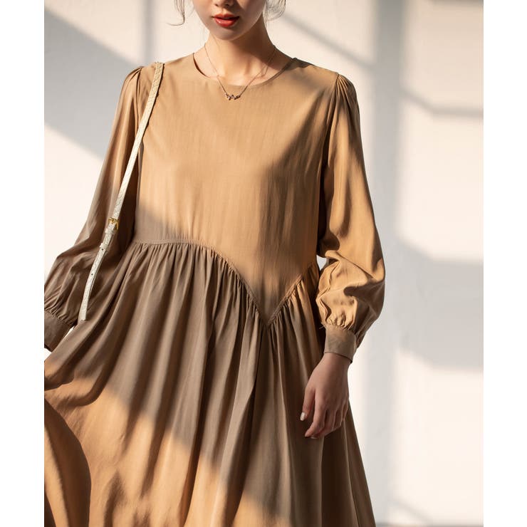 Aラインスモックワンピース ハイウエスト ゆったり | SEU | 詳細画像18 