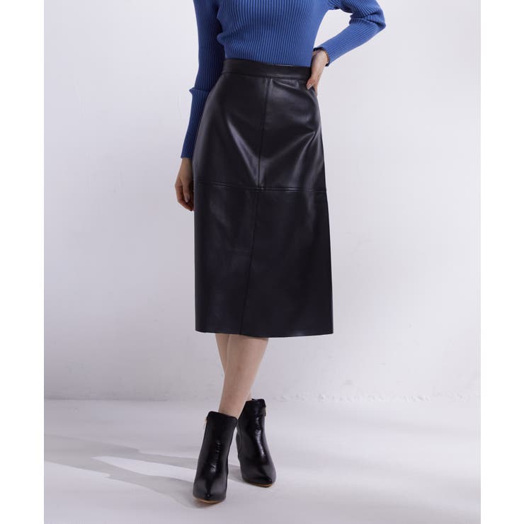 フェイクレザーセミタイトナロースカート[品番：DSSW0001799]｜SAISON