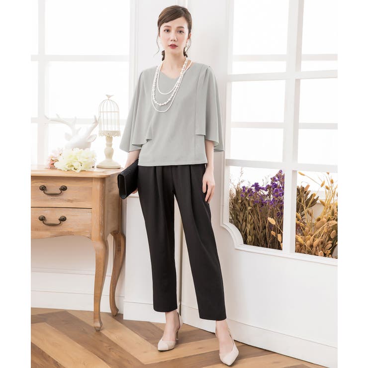 グレー×ブラック | 結婚式 パーティードレス パンツドレス | DRESS+