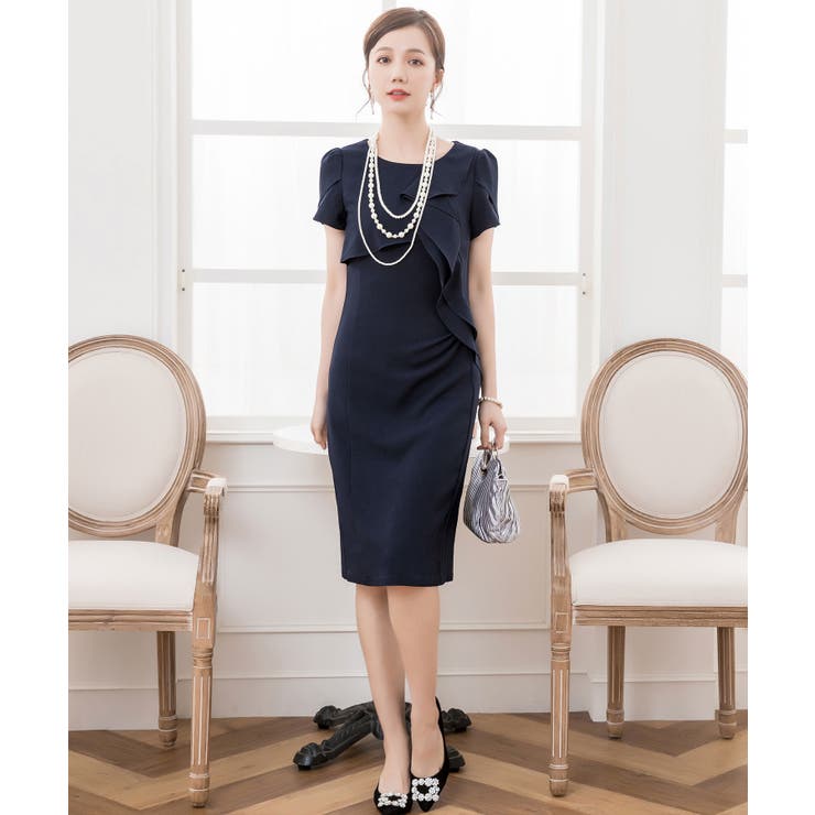 ネイビー | 結婚式 ワンピース 大きいサイズ | DRESS+